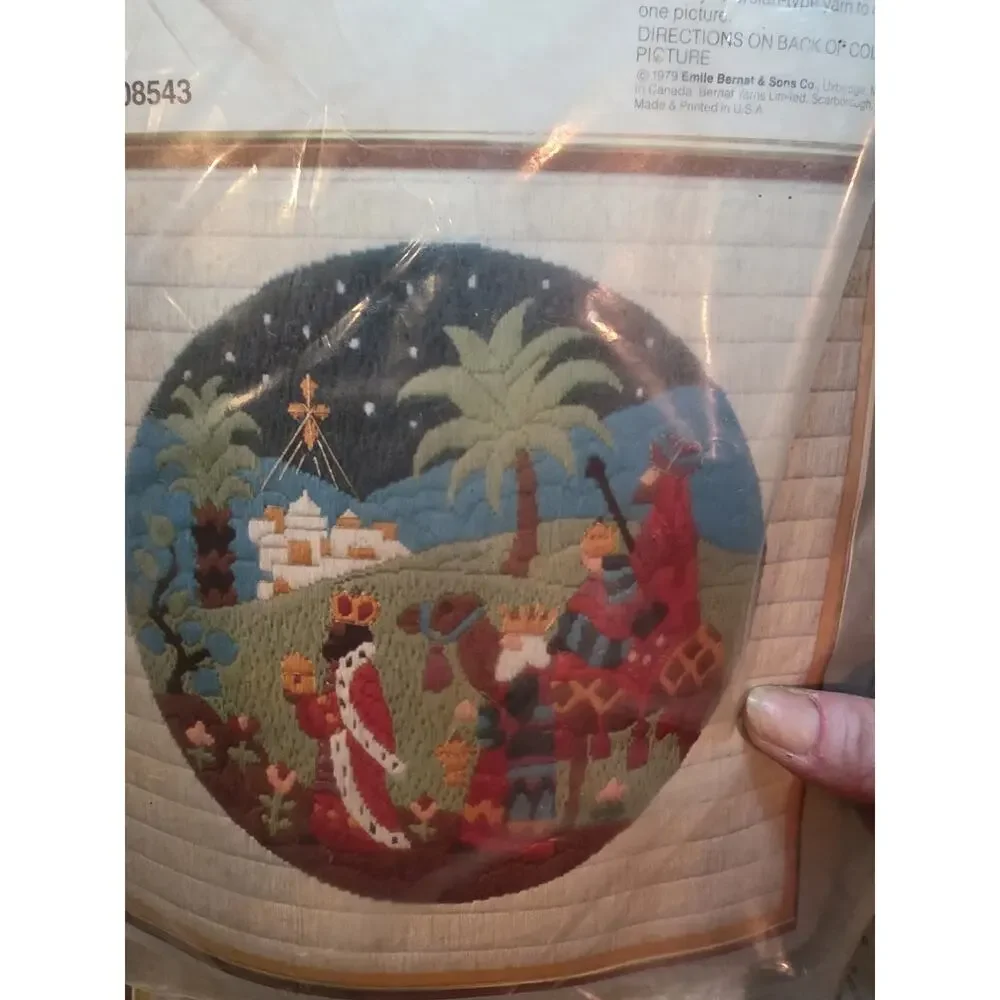 Vtg 1979 BERNAT Holiday Quick Cross-Stitch Kit New Herald Angel, Three Kings Lot